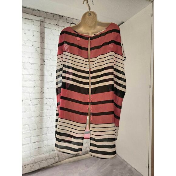 Torrid Womens Size 3 (22-24) Pink/White/Black Striped Sheer Open Back Hi-Low Blo - Picture 4 of 7